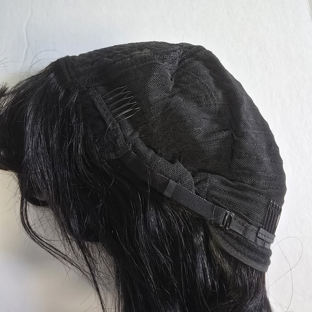 New Natural Black 100% Human Hair Wig With Bangs - Picture 12 of 16